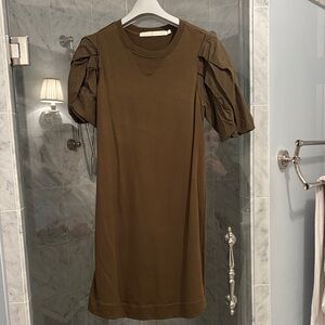 Marie Oliver Olive Mini Dress with Puff Sleeves